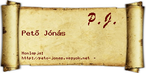 Pető Jónás névjegykártya